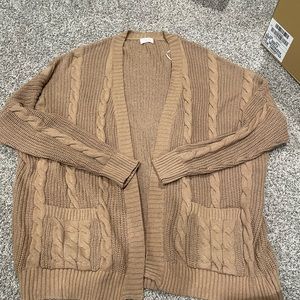 Pink Lily Women's Cable Knit Cardigan - Tan